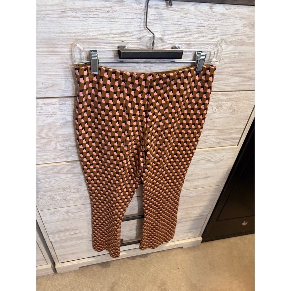 Maeve Anthropologie The Margot Kick Flare Pants Geometric Print Brown Pink XS - Picture 5 of 7